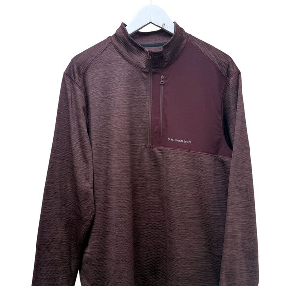 G.H. BASS Mens Pullover Size Medium Burgundy 1/4 Zip Mock Neck Fleece Lined - Picture 4 of 9